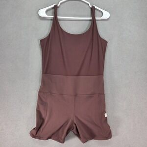 Vuori Studio Romper Womens Large Brown Athletic One Piece Shorts Rib knit